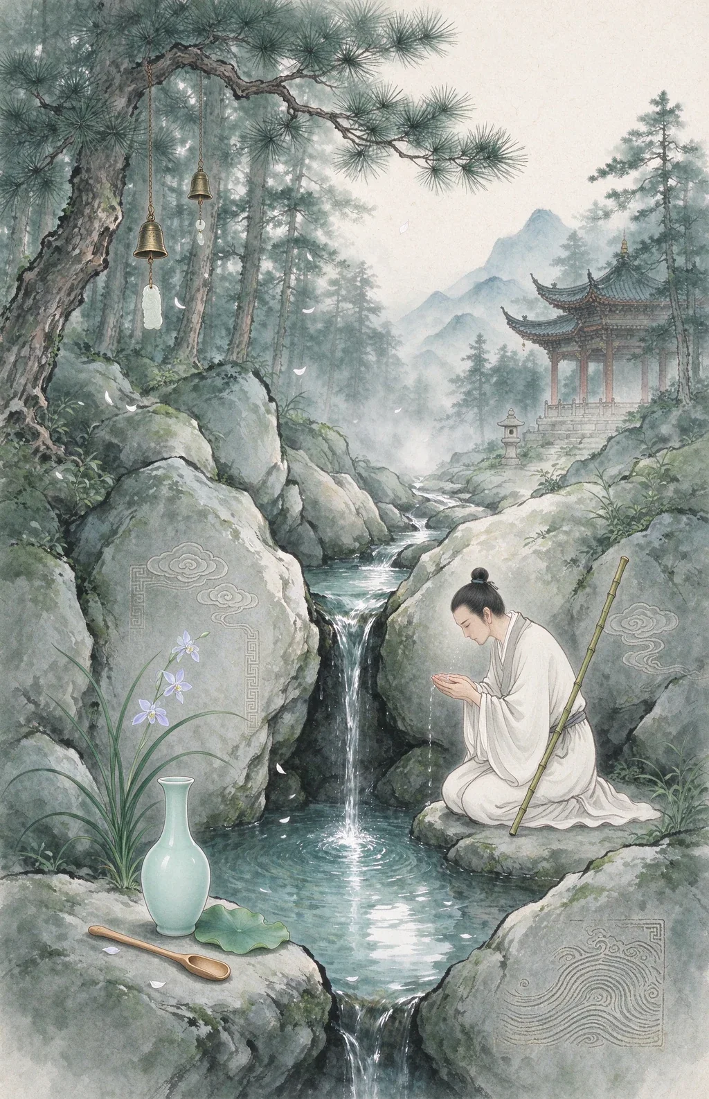 Chinese-inspired illustration for The Jade Spring (玉泉生輝)
