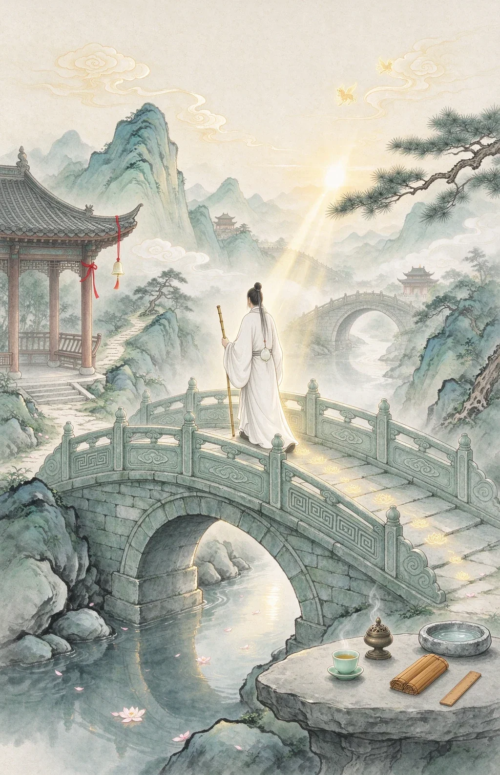 Chinese-inspired illustration for The Steady Bridge (穩步過橋)