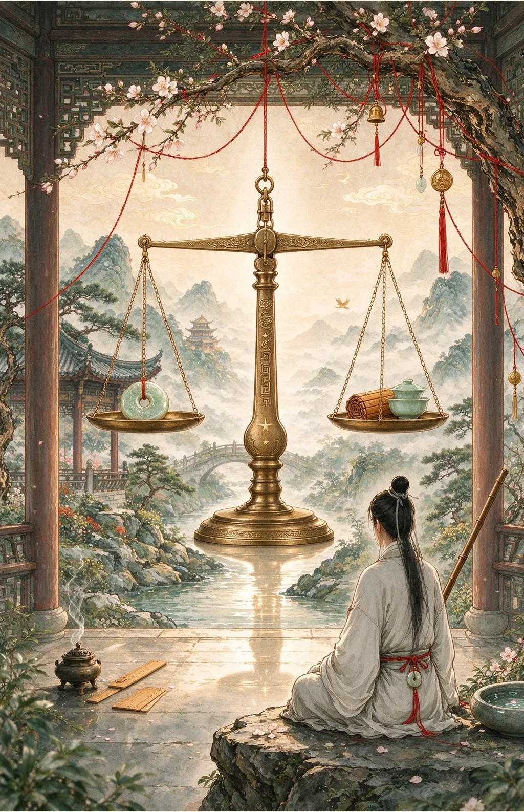 Chinese-inspired illustration for The Balanced Scale (衡心知度)