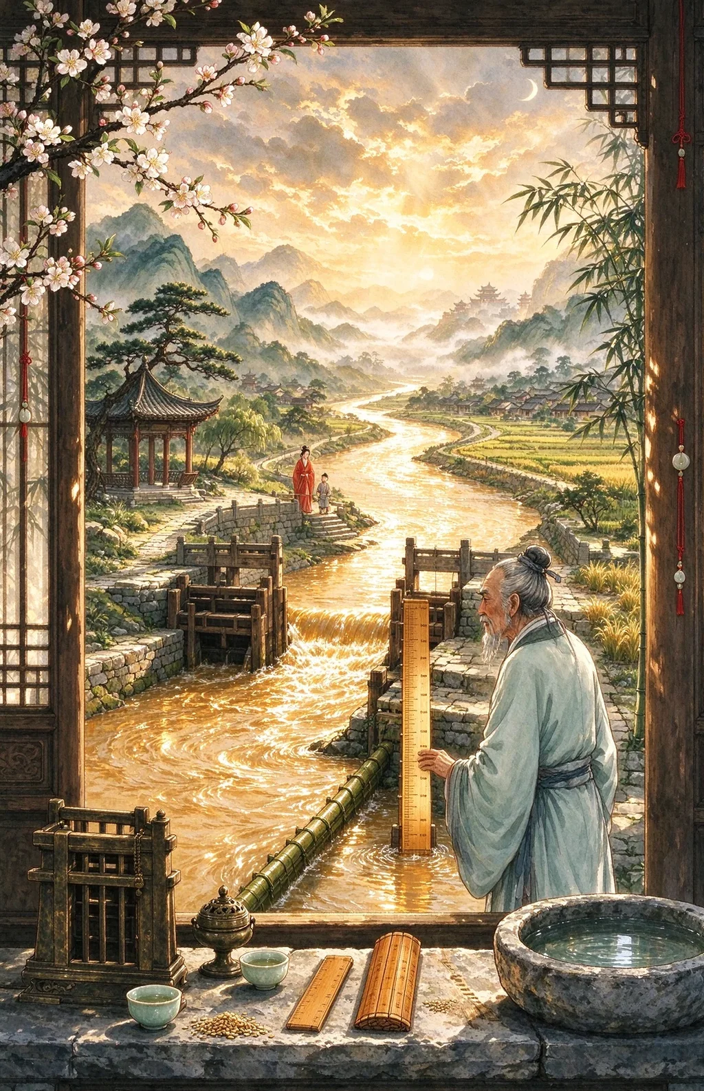 Chinese-inspired illustration for The Golden River (金河有度)