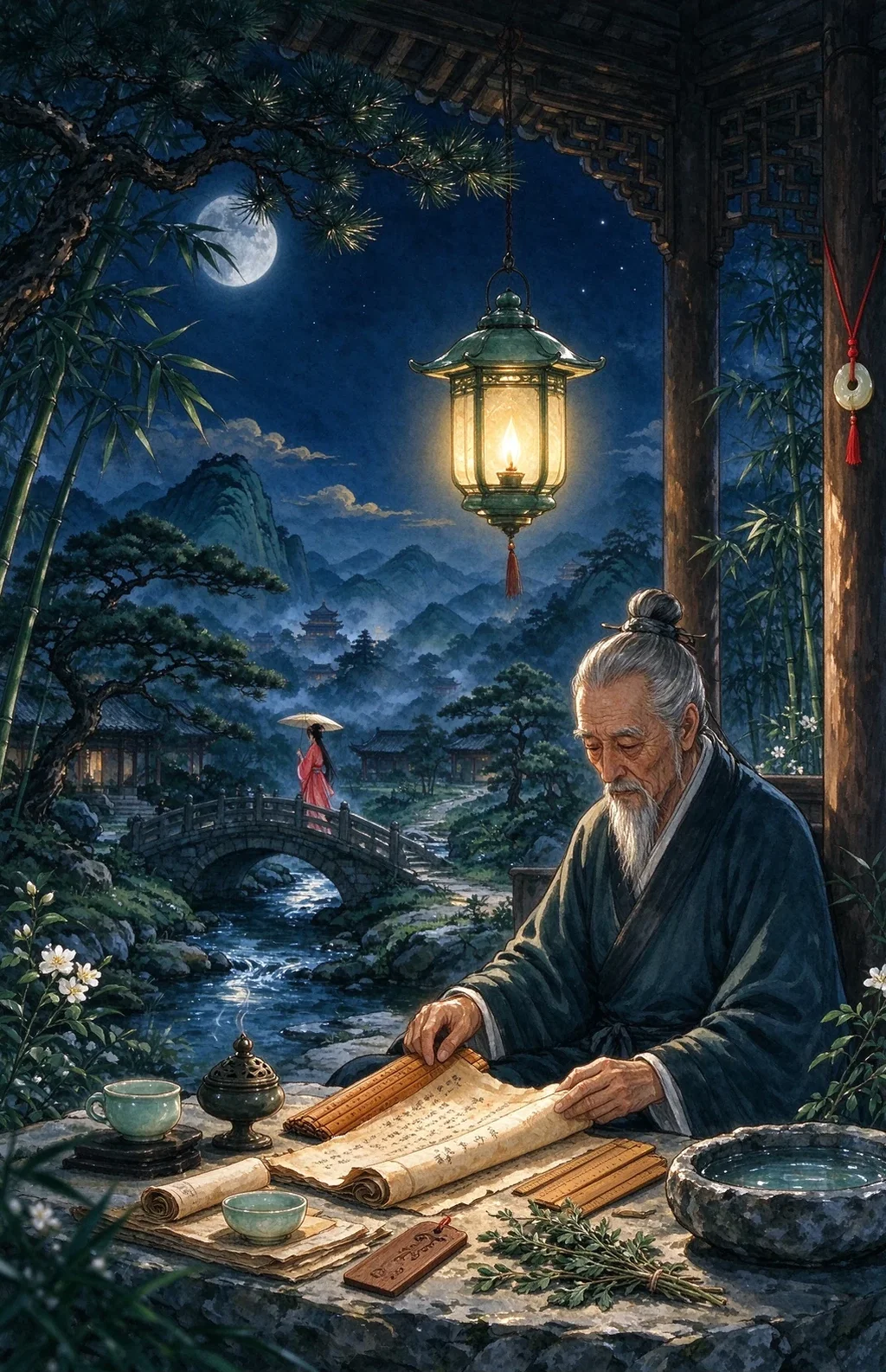 Chinese-inspired illustration for The Quiet Lantern (靜燈守夜)