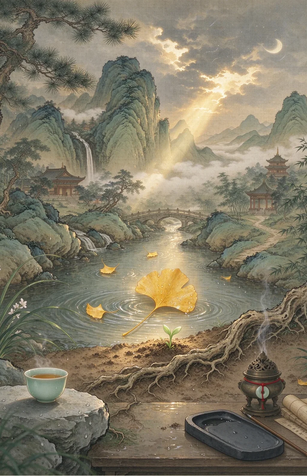 Chinese-inspired illustration for The Returning Leaf (歸葉知根)
