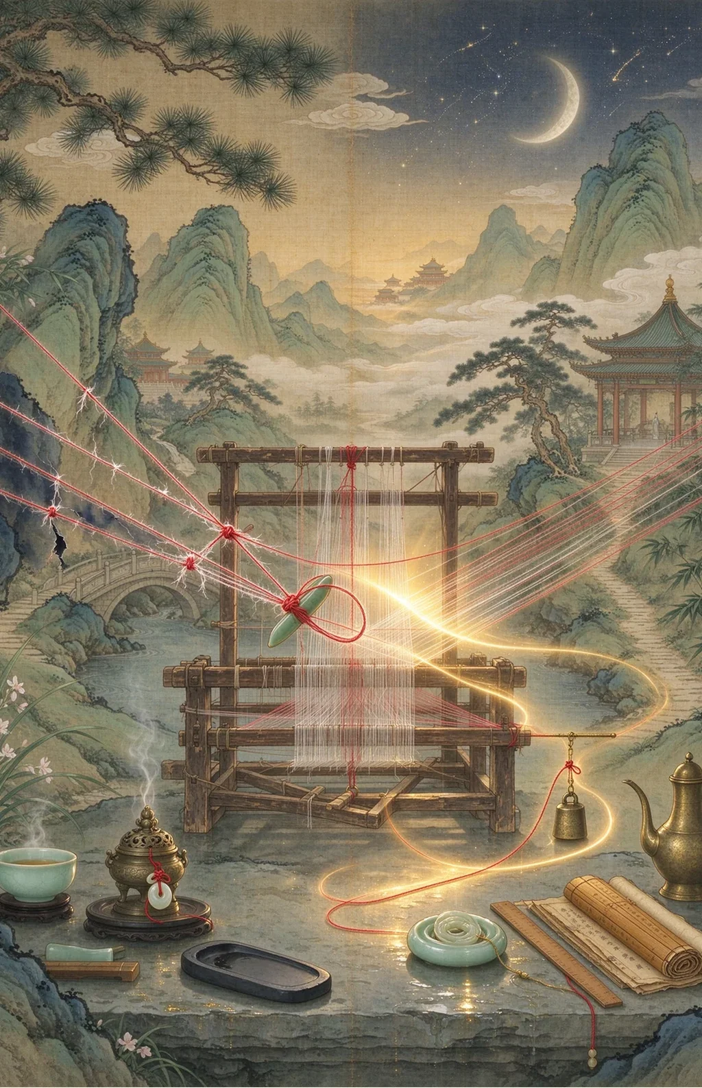 Chinese-inspired illustration for The Tangled Thread (亂絲待理)