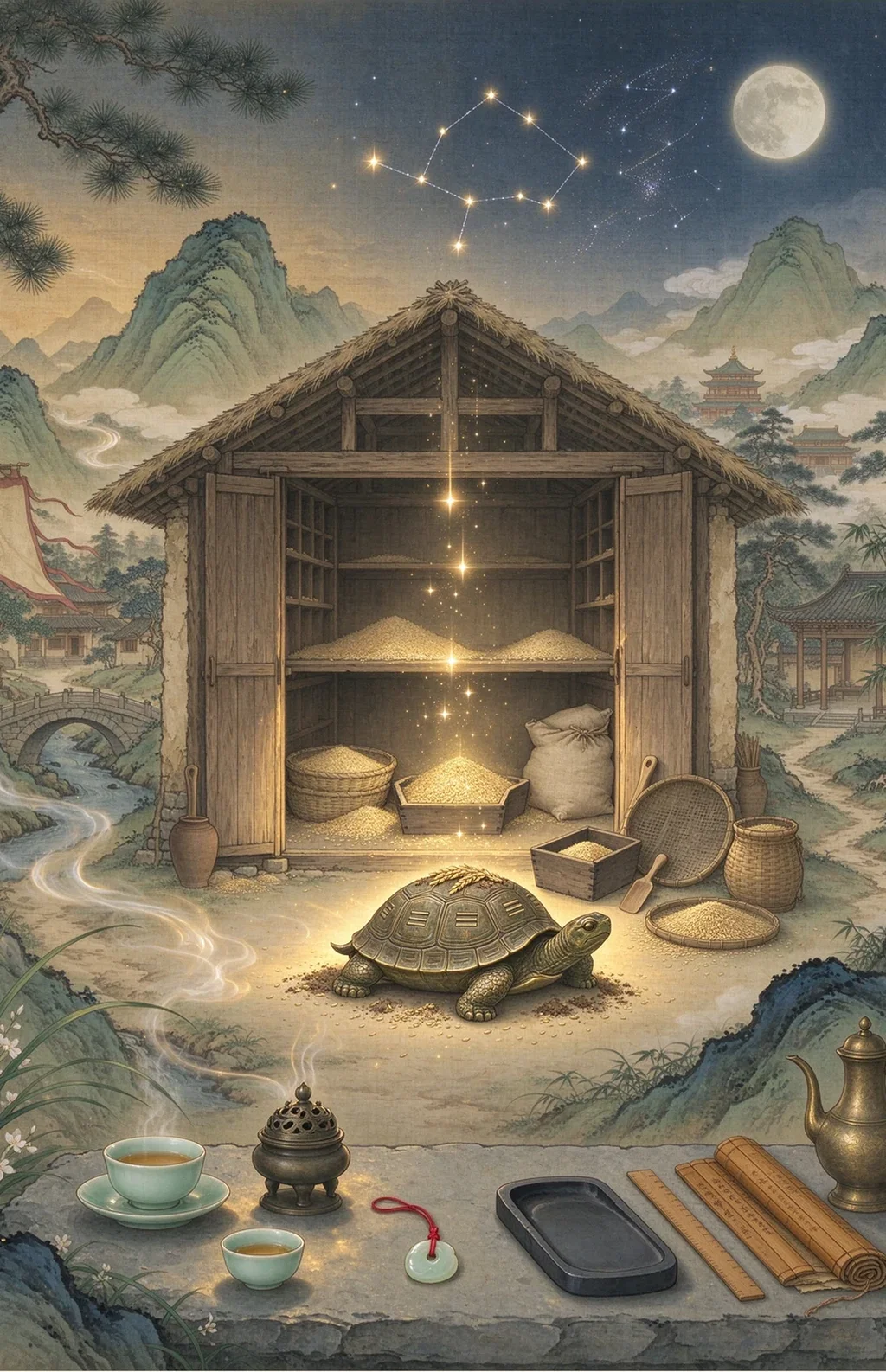 Chinese-inspired illustration for The Empty Granary (倉虛知備)