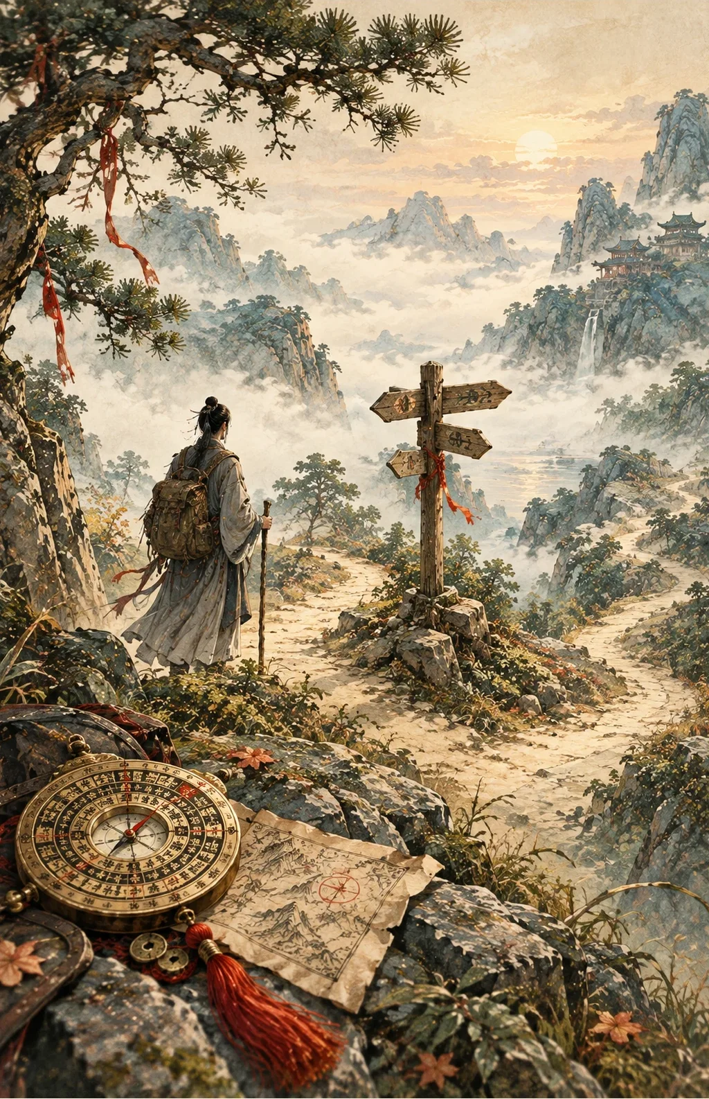 Chinese-inspired illustration for The Divided Path (歧路難決)