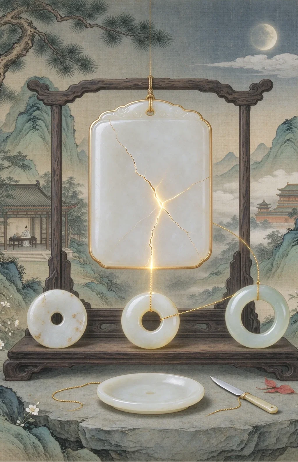 Chinese-inspired illustration for The Cracked Jade (玉有微瑕)