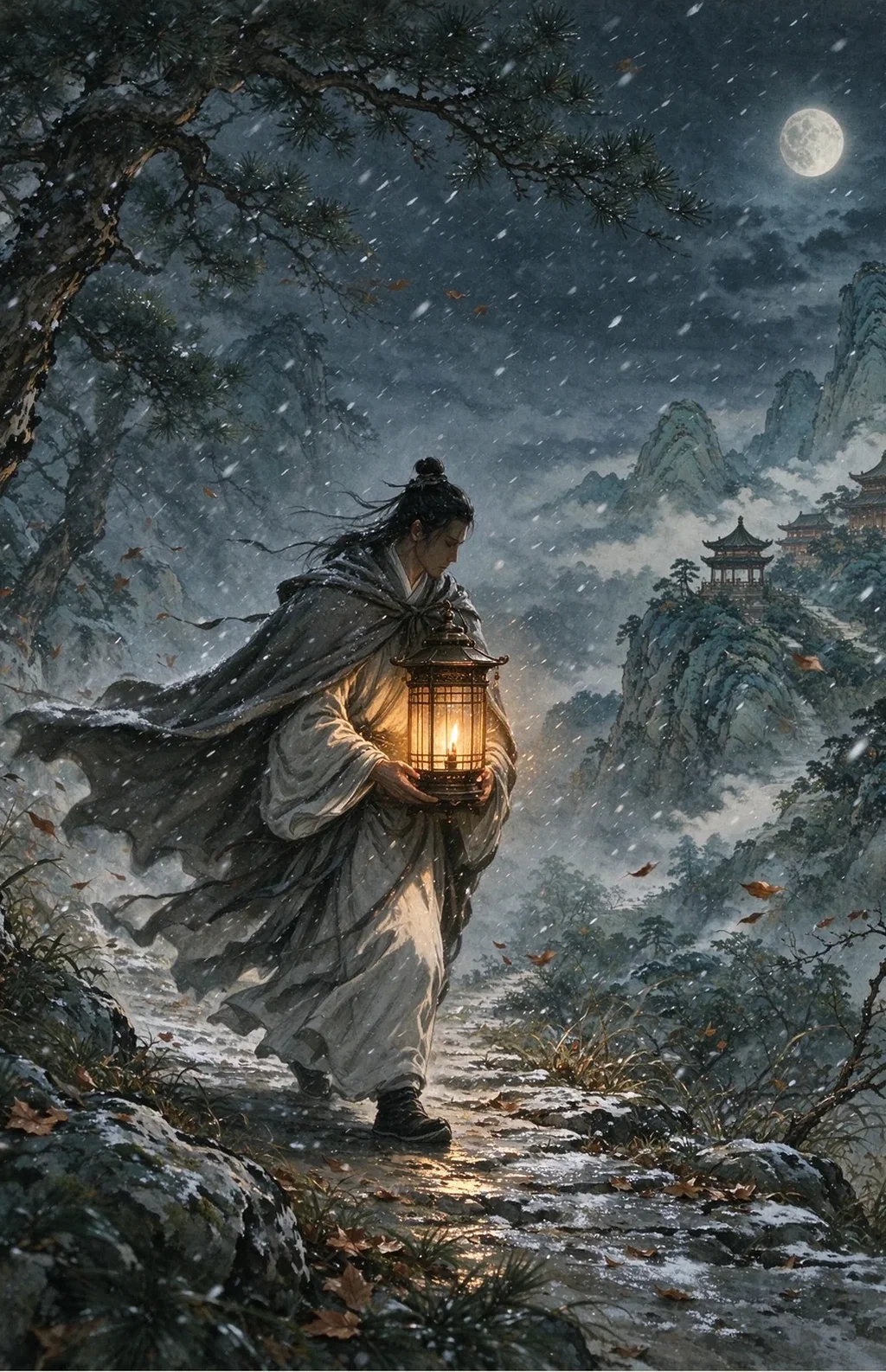 Chinese-inspired illustration for The Unsteady Flame (風中之燭)