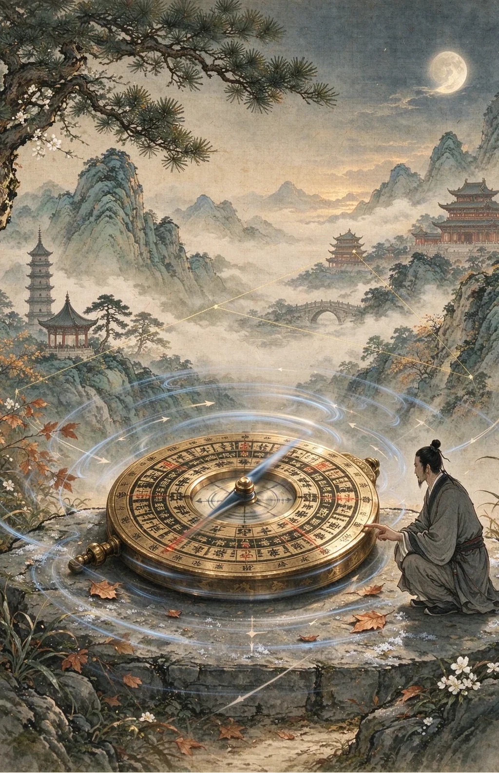 Chinese-inspired illustration for The Lost Compass (失向之盤)