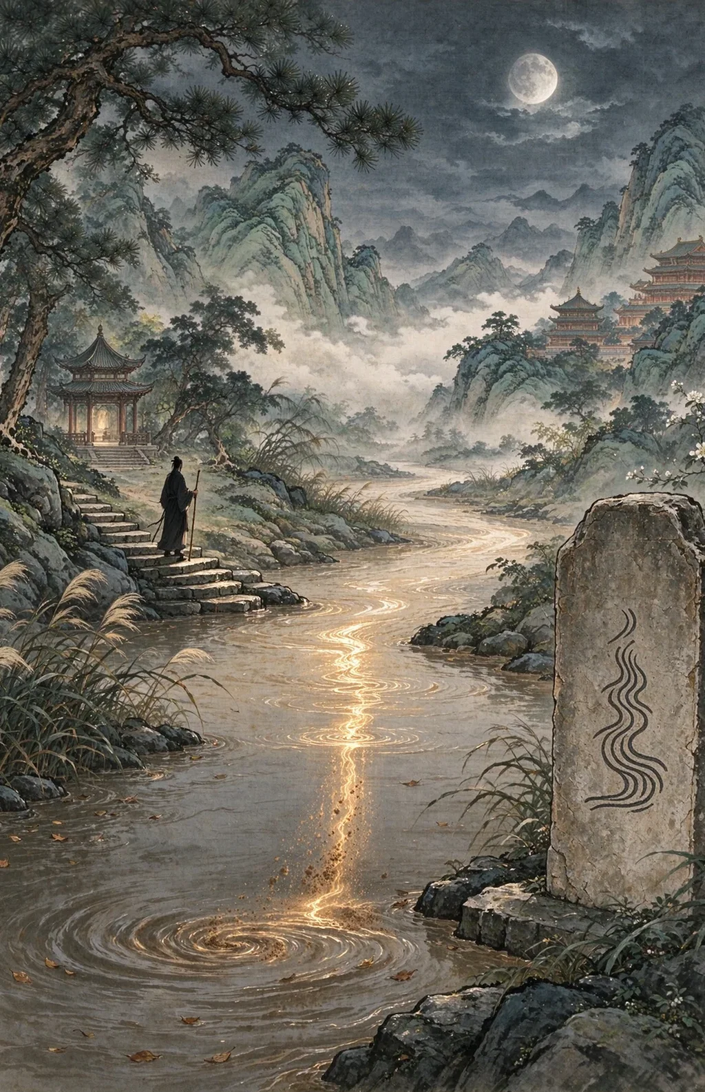 Chinese-inspired illustration for The Darkened River (濁流未清)