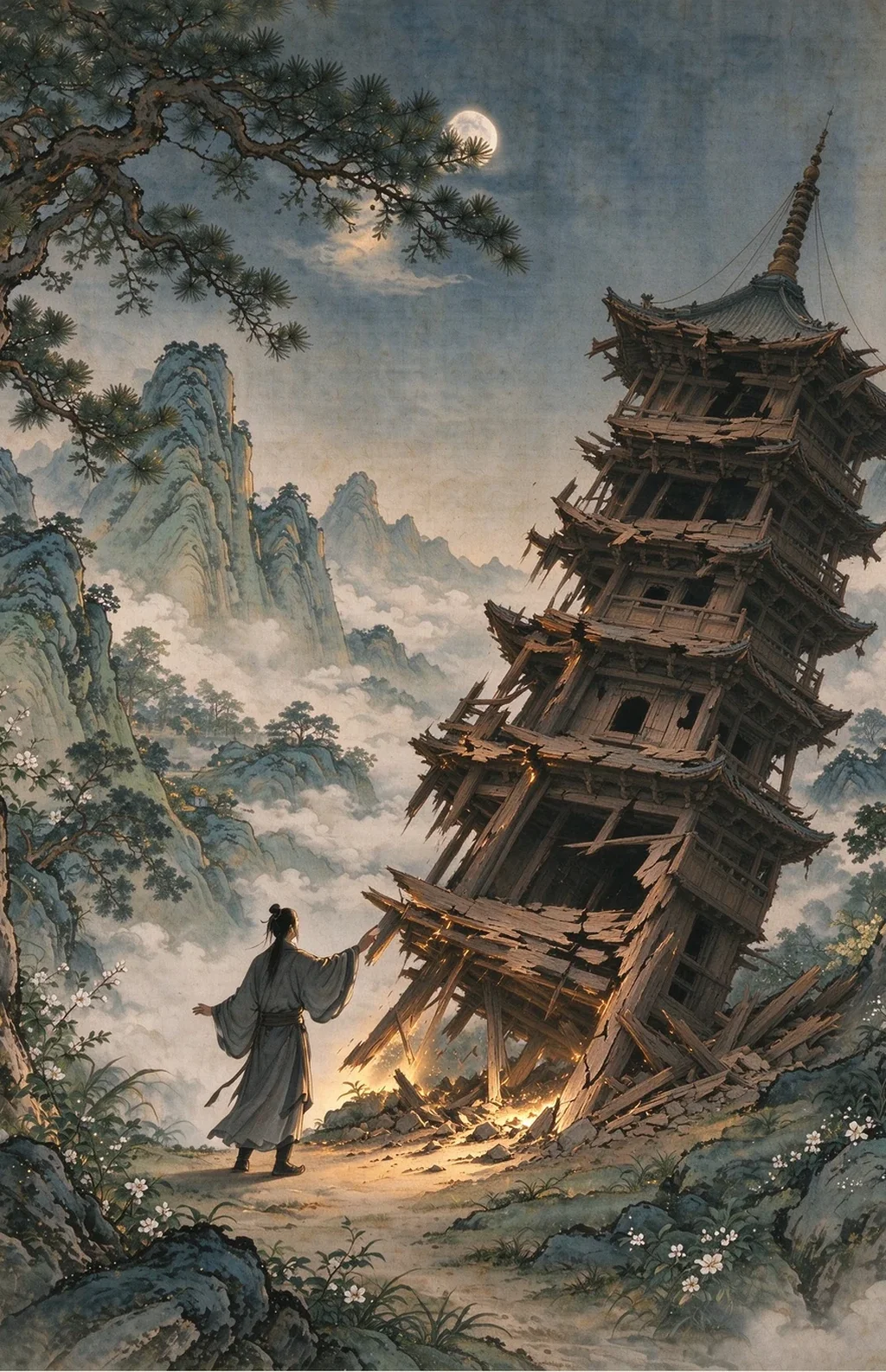 Chinese-inspired illustration for The Falling Tower (高臺將傾)